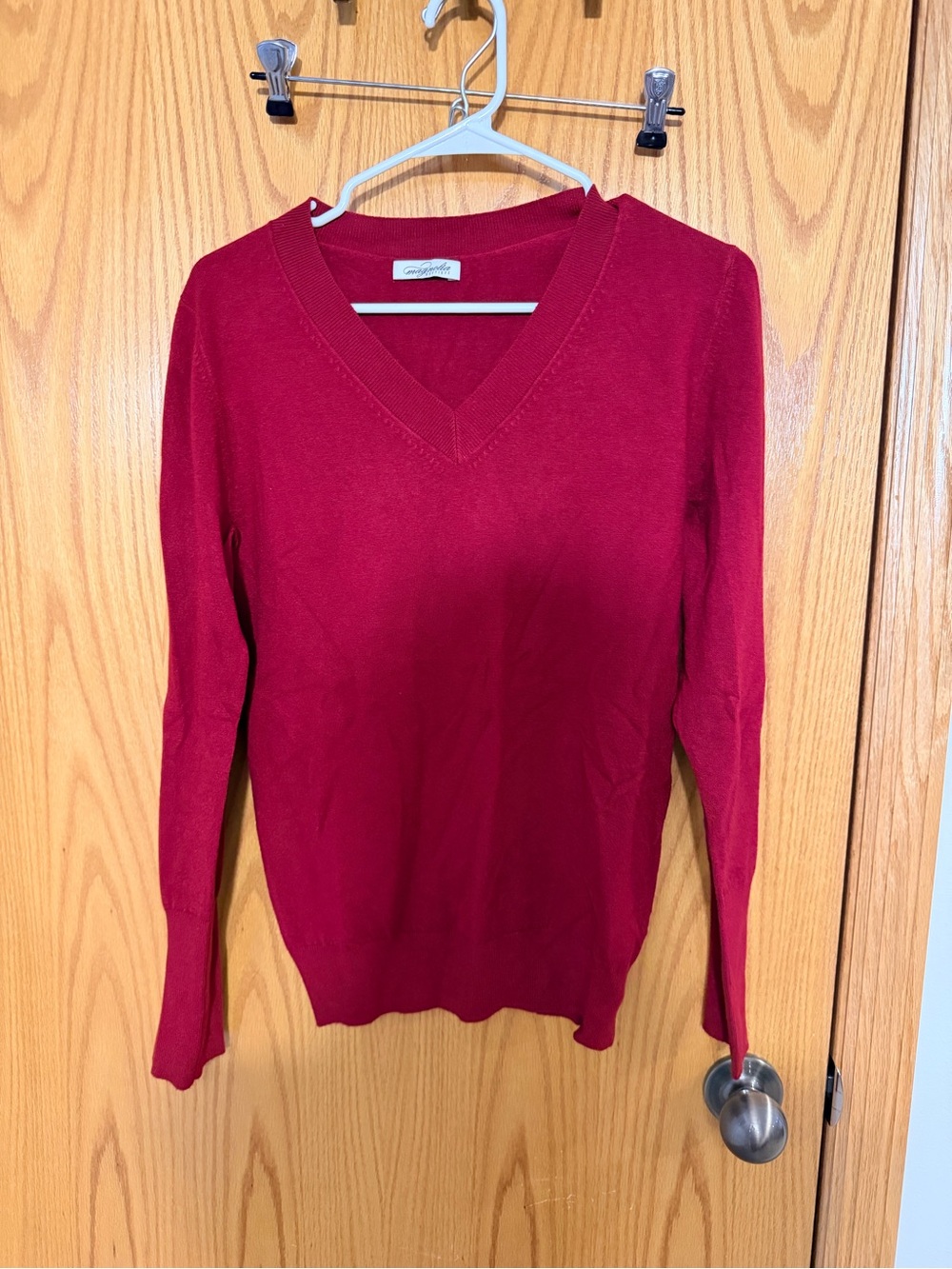 Magnolia Women's V-Neck Sweater in Deep Red